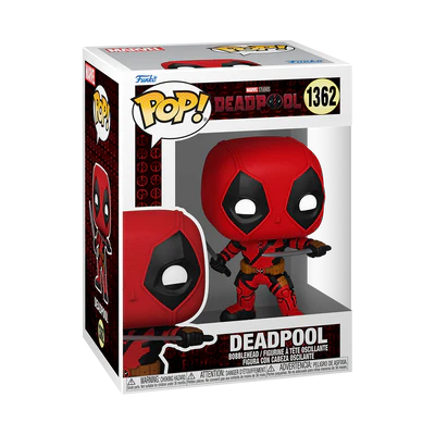 Pop! Deadpool, de mercenary met de mond, verfraait je Marvel Studios’ Deadpool & Wolverine collectie met een plek voor zijn scherpe zwaarden en geestigheid.