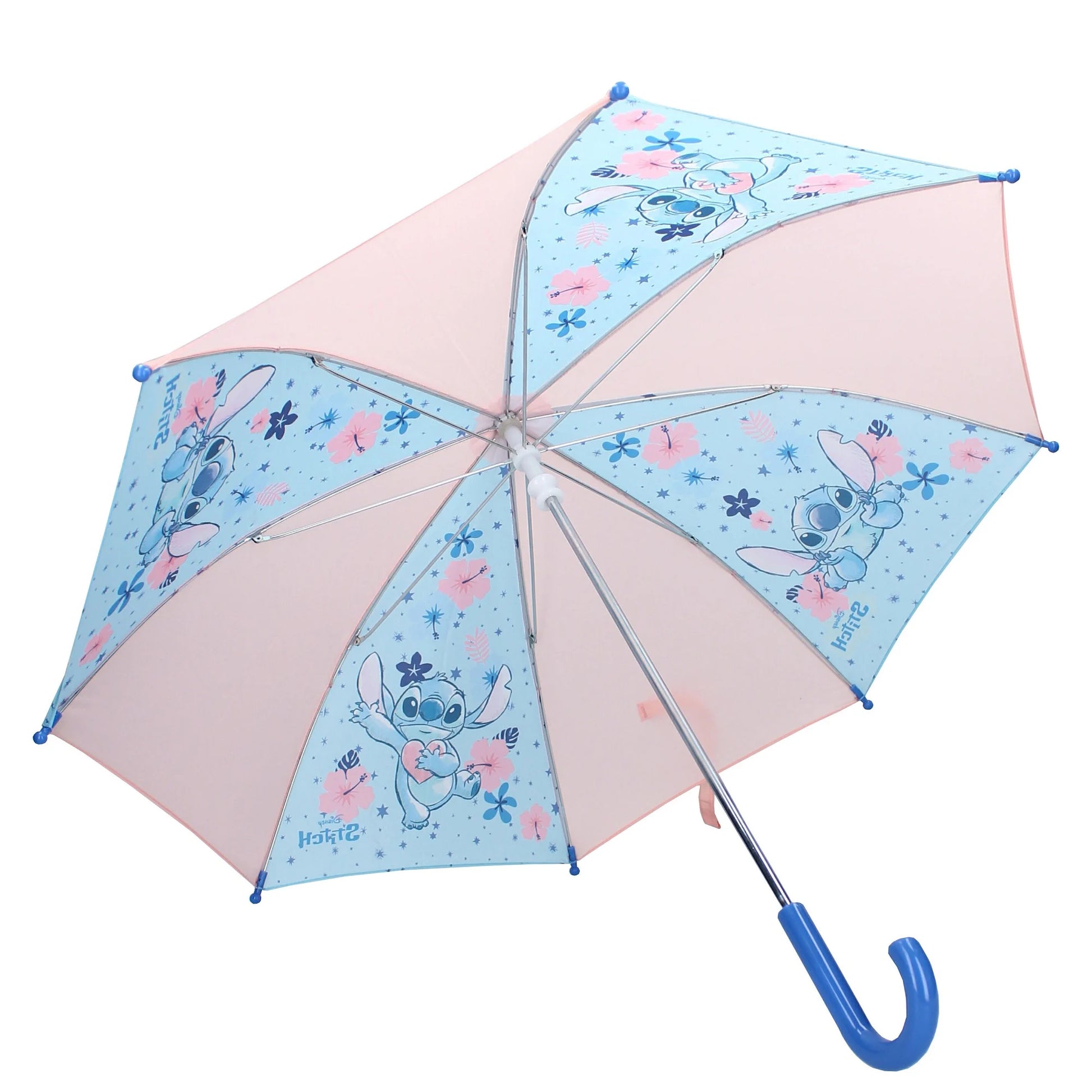 Gemakkelijk te openen en te sluiten, deze lichtgewicht Stitch-paraplu is een must-have accessoire.