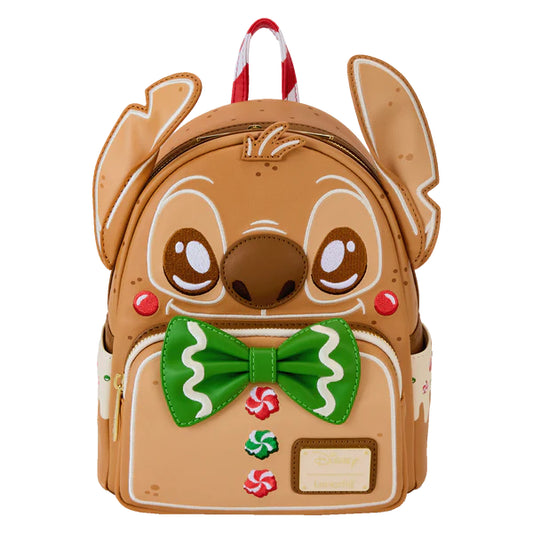 De Disney Stitch Gingerbread Mini Backpack is een vrolijke rugzak met een gemberbroodgeur, perfect voor de feestdagen.