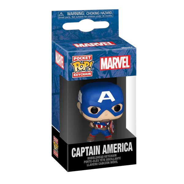 Captain America Pop! Sleutelhanger klaar voor je volgende heldhaftige avontuur in de Marvel New Classics-serie.