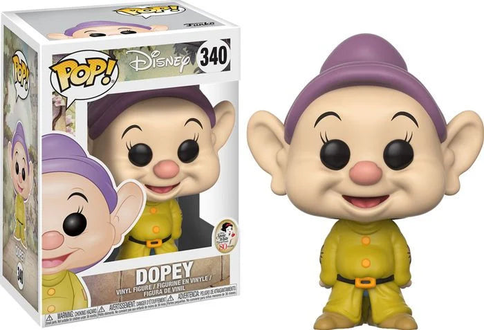 Funko Pop! Vinyl Figure van Dopey uit Snow White and the Seven Dwarfs – de onhandige en stomme dwerg, onderdeel van de iconische Disney-reeks.