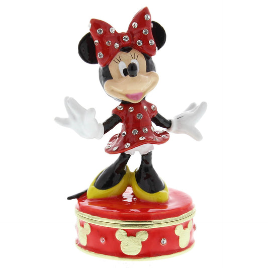 Ontdek deze prachtige, kristal-afgewerkte Minnie Mouse Trinket Box - een tijdloze favoriet van Disney! Verborgen opbergruimte onthuld onderaan.