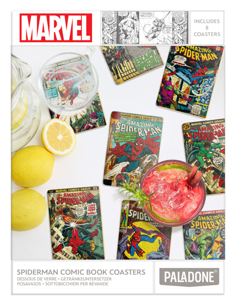Spiderman Comic Book 8 Onderzetters - Een must-have voor fans van Spider-Man, elke onderzetter toont iconische afbeeldingen uit de klassieke strips.