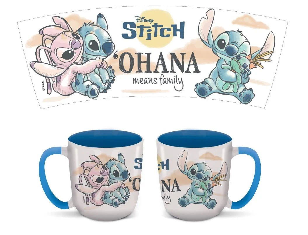 Disney Home Stitch & Angel ‘Ohana’ Premium Beker met het ontwerp van Stitch en Angel, vergezeld van het woord 'Ohana', wat 'familie' betekent, op een luxe keramische beker. Perfect voor warme dranken zoals koffie, thee of chocolademelk.