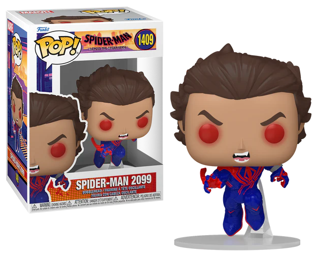 De Funko PoP Marvel Spider-Man 2099 brengt Miguel O'Hara tot leven met zijn opvallende blauwe en rode kostuum, perfect voor fans van de toekomst van superhelden.