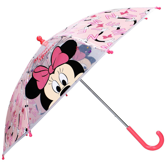 Bescherm jezelf tegen de regen met deze schattige Minnie Mouse paraplu uit de “Sunny Days Ahead” collectie, compleet met gevarieerde Minnie Mouse afbeeldingen en een speelse print.