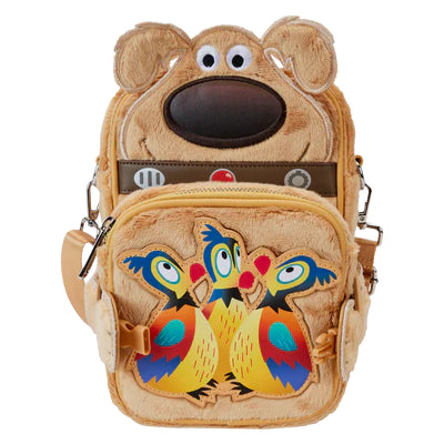 Pluche crossbody tas van Dug uit Disney-Pixar Up, met geborduurde details en een omkeerbare muntentas.