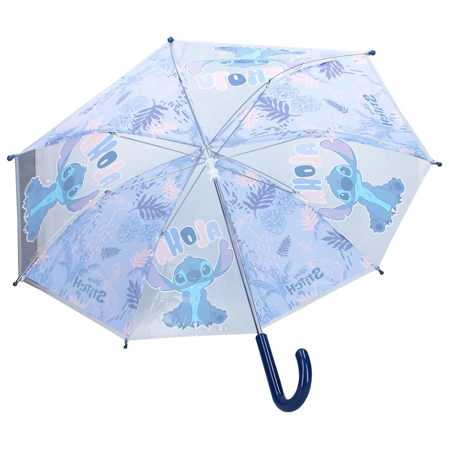 De paarse paraplu uit de Stitch's Rainy Days collectie maakt regenachtige dagen vrolijk met gevarieerde Stitch- en bloemenprints.