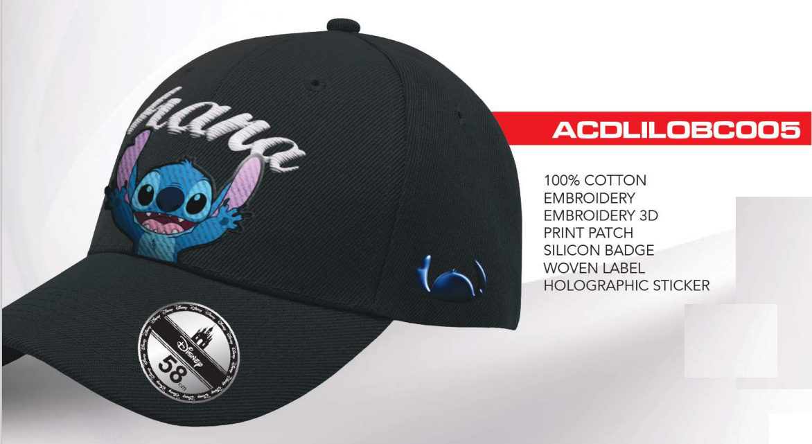 Stoere Stitch Ohana Baseball Cap, gemaakt van 100% katoen, met een speelse 'Ohana' boodschap en een comfortabel design voor elke Disney-liefhebber.