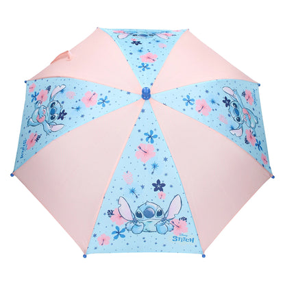 Bescherm jezelf tegen de regen met deze vrolijke Stitch-paraplu, verkrijgbaar in blauw en roze.
