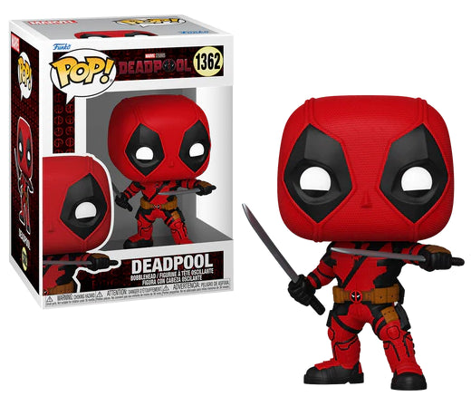 Pop! Deadpool, met zwaarden en geestigheid, toegevoegd aan je Marvel Studios’ Deadpool & Wolverine collectie, ideaal voor je antiheldenverzameling.