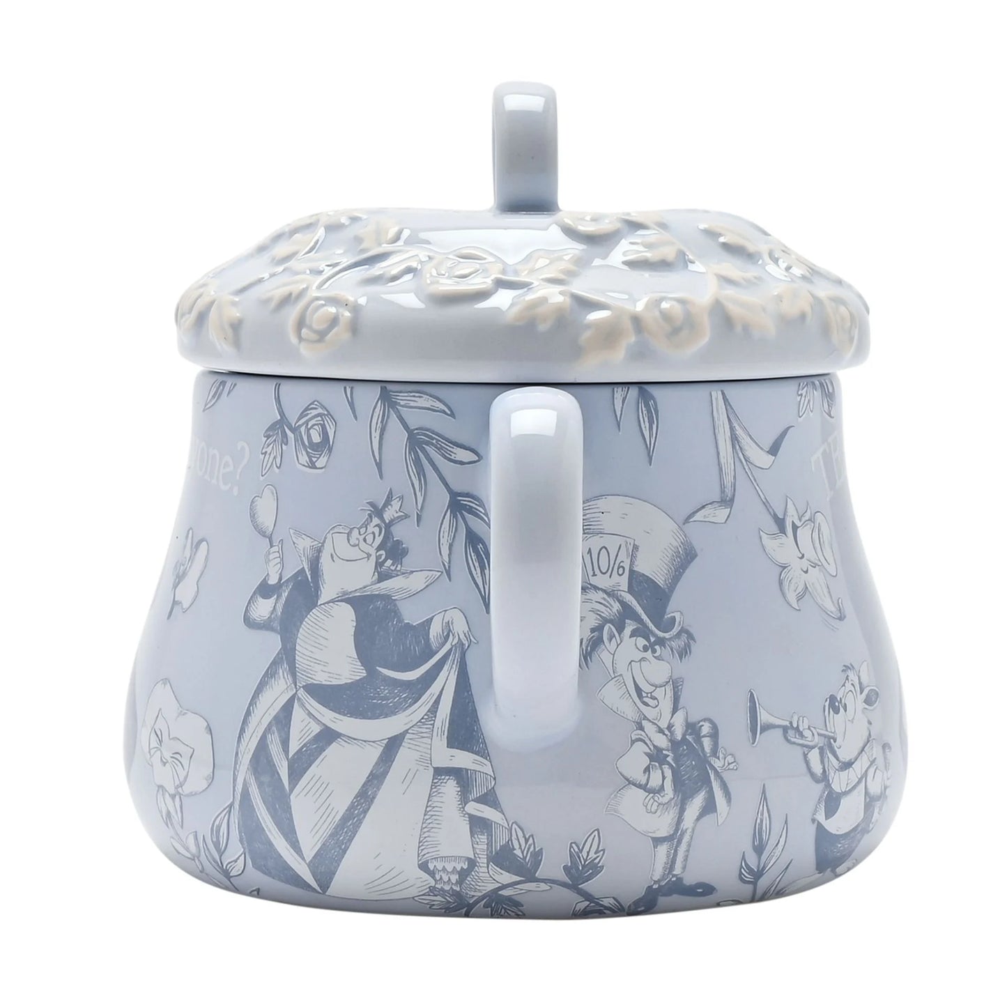 Officieel gelicentieerd Alice in Wonderland theepotje: Lichtblauwe keramische theepot met geglazuurde afwerking, mooie karakterillustraties, perfect voor fans.