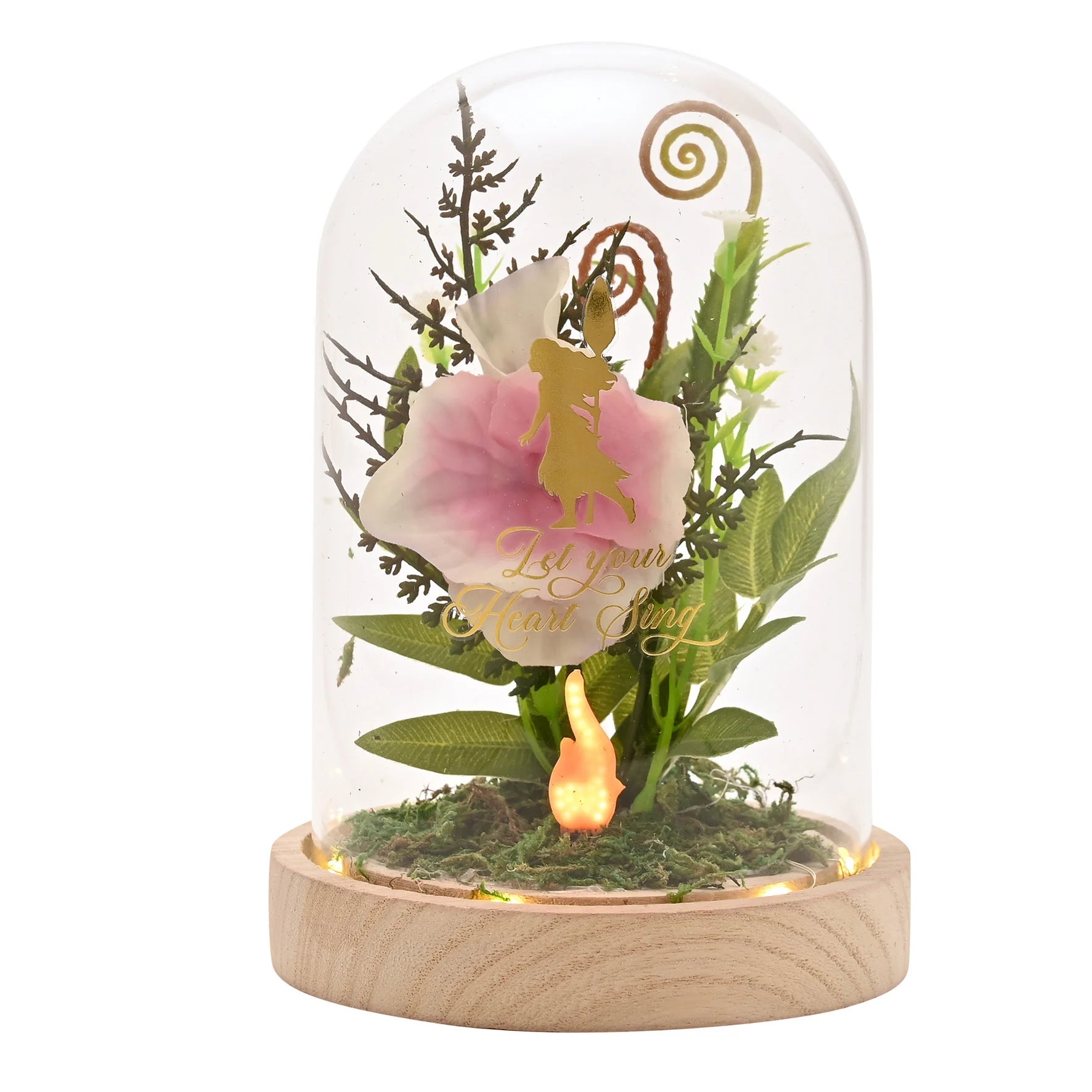 Disney Pastel Princess Florals in een stolp met neonlicht – Moana op een rustieke houten basis, met kleurrijke bloemen en een warme gloed, een betoverende decoratie of cadeau voor Disney-liefhebbers (werkt op 3 x AAA-batterijen, niet inbegrepen).