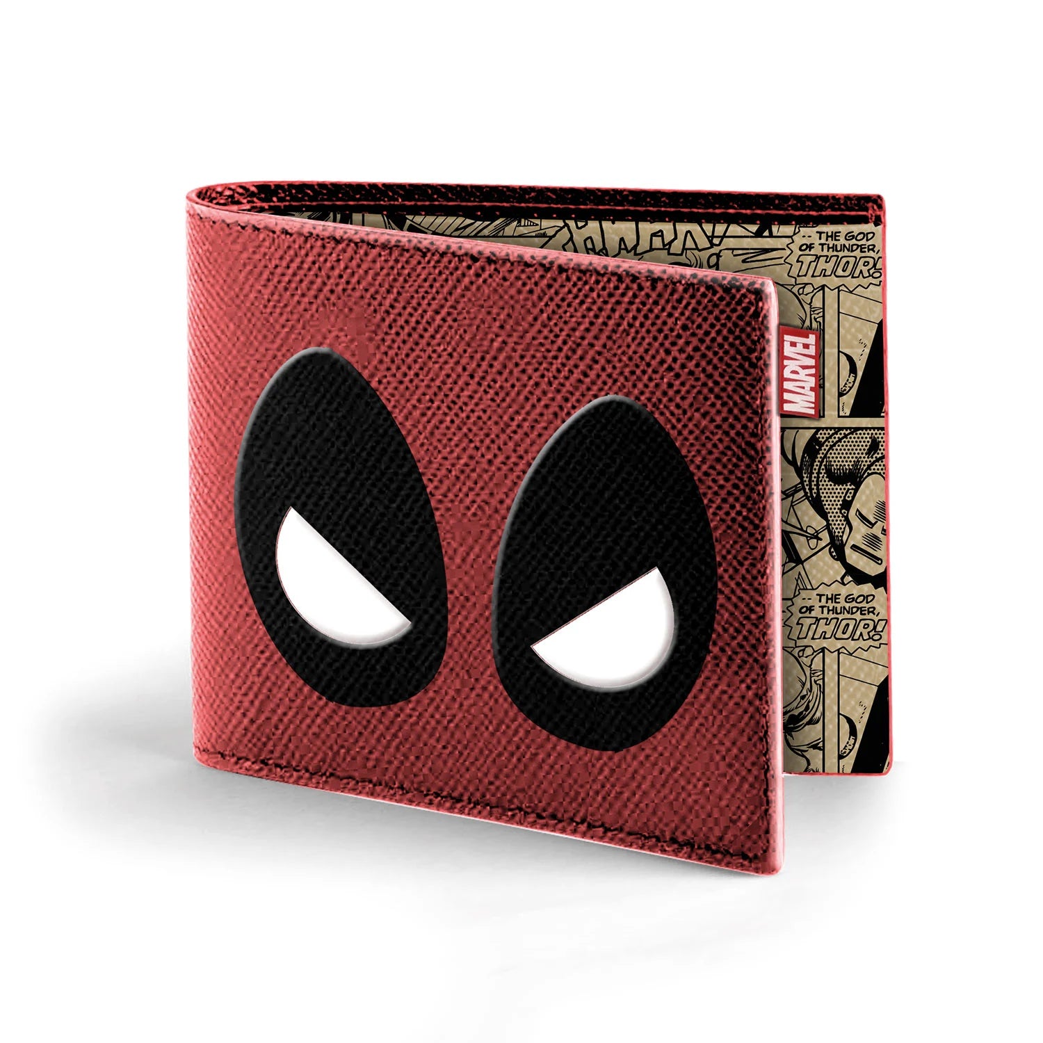 Deadpool Comics Bifold Portemonnee met iconische beelden uit de Deadpool-comics, duurzame materialen, en vakken voor pasjes, papiergeld en munten. Stoer en functioneel design voor fans.