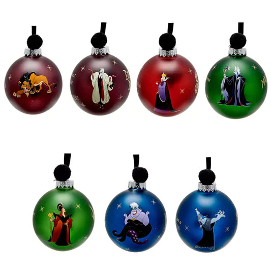 Set van 7 Disney Villains kerstballen, perfect ontworpen met iconische slechteriken voor een unieke kerstdecoratie.